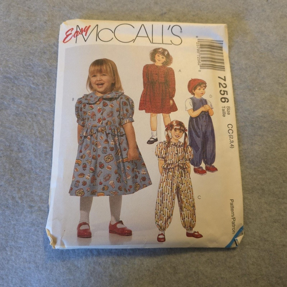 Easy McCall's 7256 Girls Dress Jumpsuit & Romper Sewing Pattern Size 2‑4 Vintage